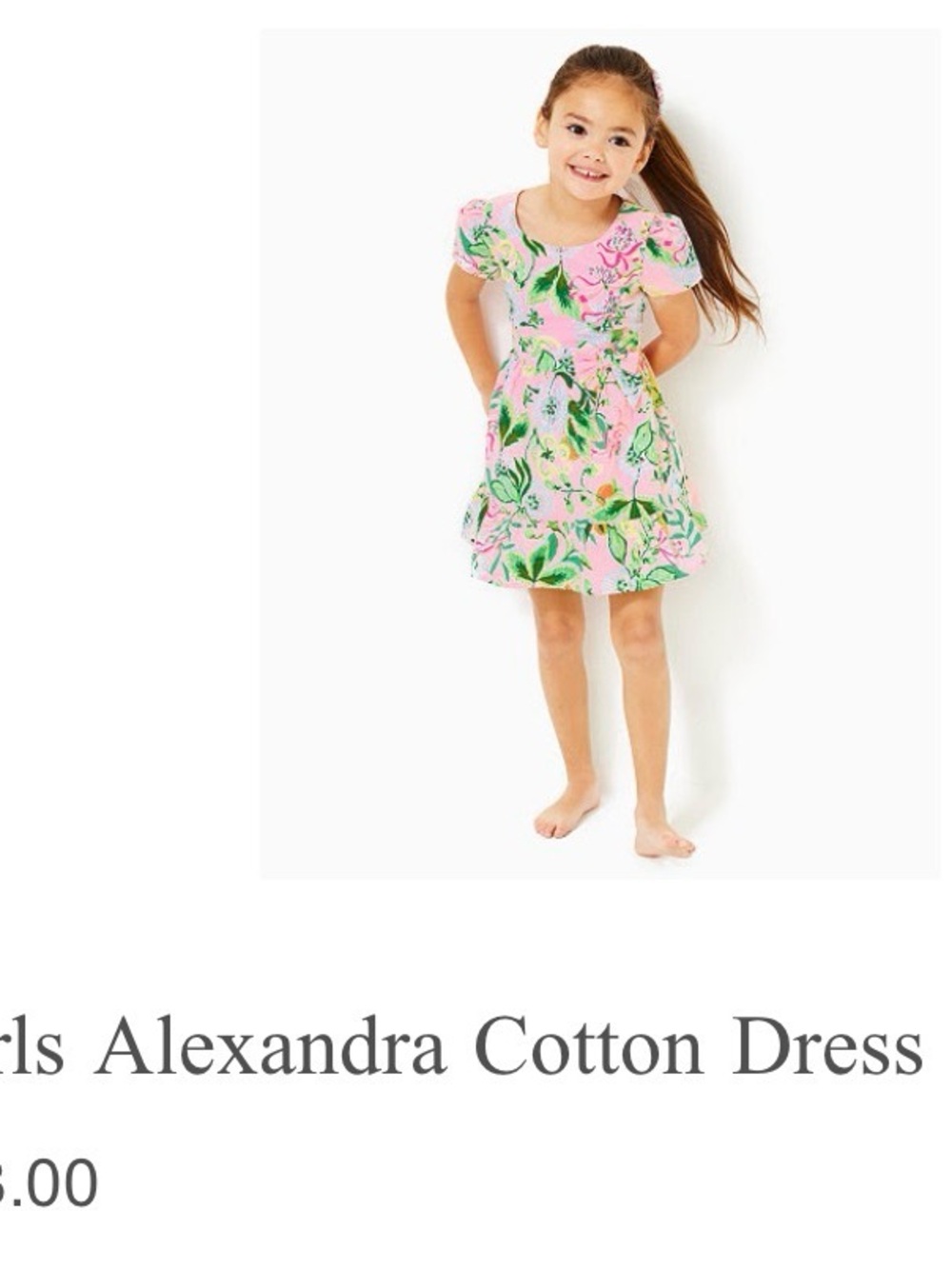 Lilly Pulitzer Girls Pink Floral Cotton Dress with Green Leaves